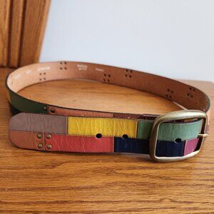 FOSSIL MULTICOLORED PATCHWORK LEATHER BUCKLE BELT MEDIUM 82-93 CM (32"-37 ")